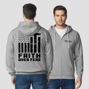 Faith Over Fear Full-Zip Hoodie — Christian Flag Cross Zip-Up Sweatshirt