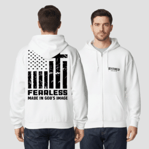 Fearless Cross Flag Christian Full-Zip Hoodie – Made in God’s Image Sweatshirt