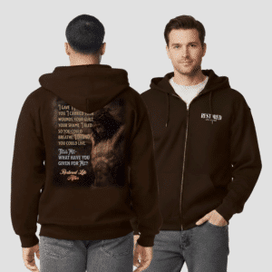 Full-Zip Hoodie with Religious Poem Back Print — "I Gave My Life for You"
