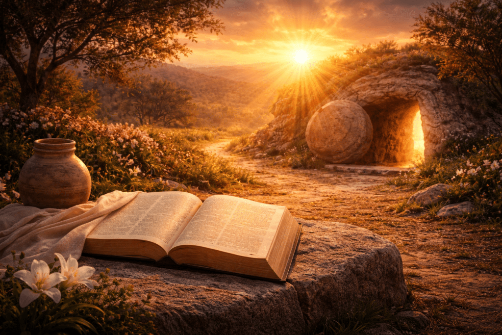 From death to life through Jesus showing resurrection, freedom, and new life