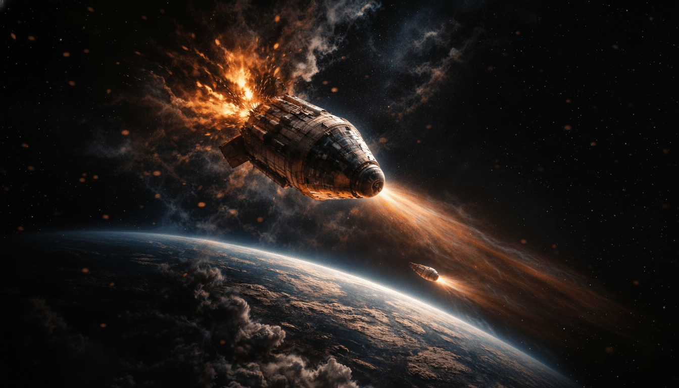 Apollo 13 spacecraft in space during crisis and survival mission