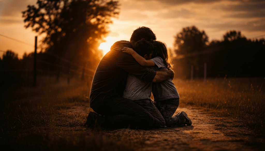 parent guiding child with love and faith in a peaceful setting