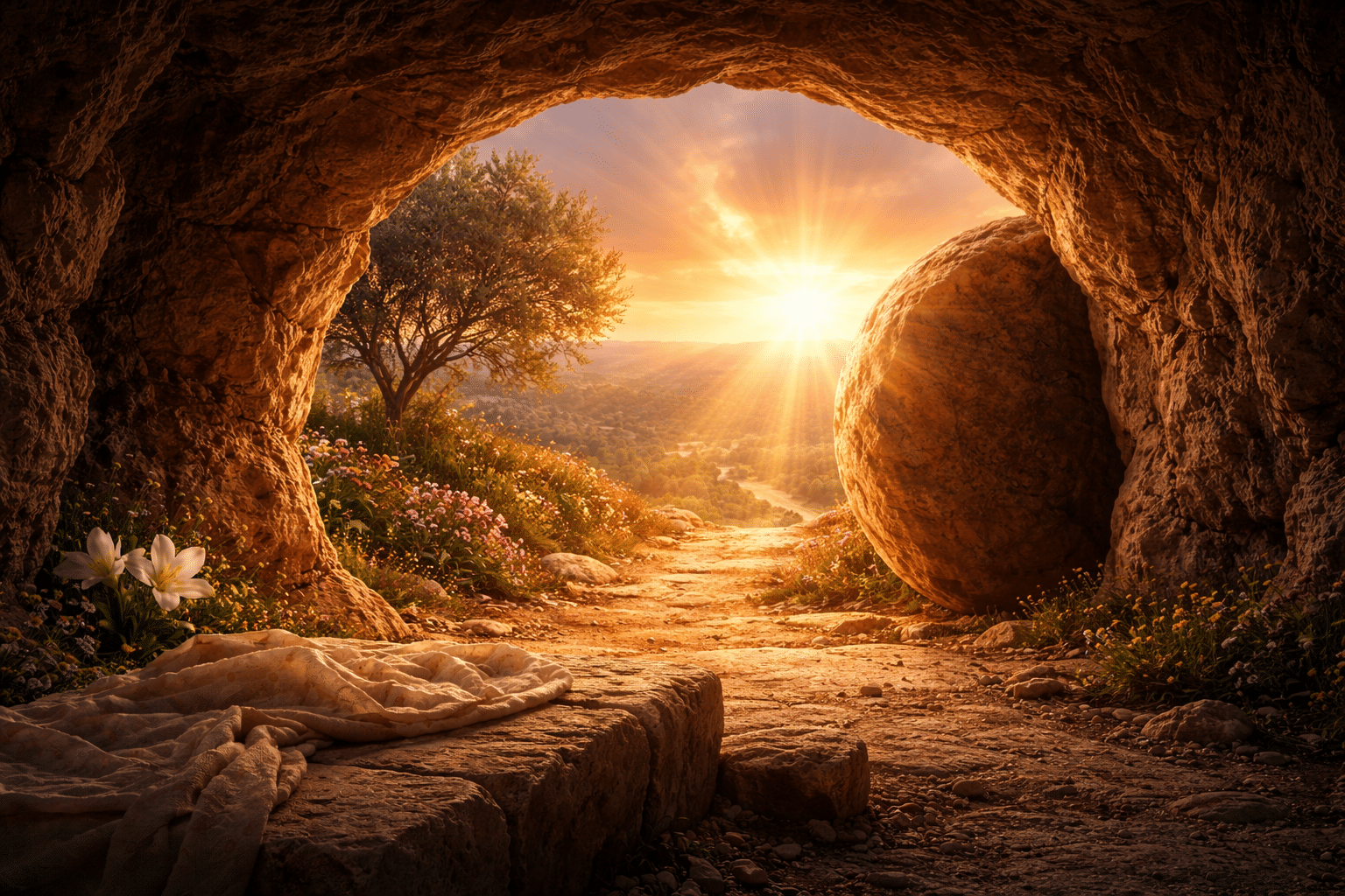 The tomb where death was defeated showing empty grave and resurrection of Jesus