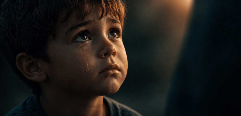adult kneeling to listen carefully to a child showing emotional protection and care