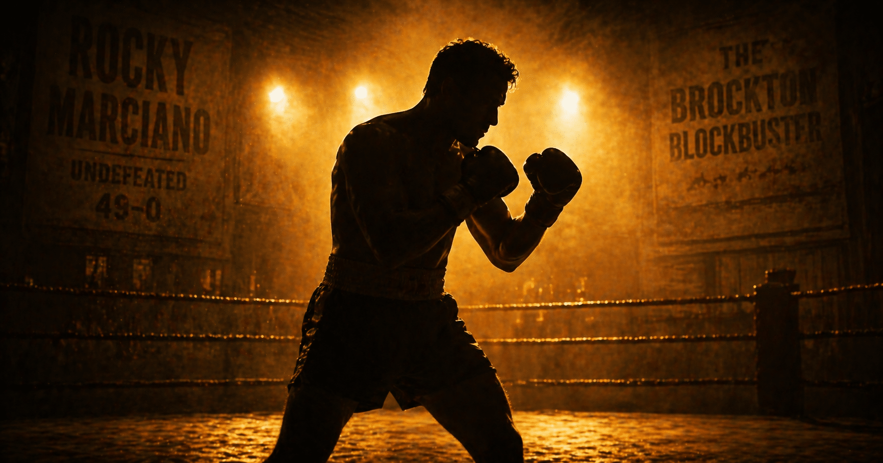 Rocky Marciano in boxing stance showing strength, grit, and determination