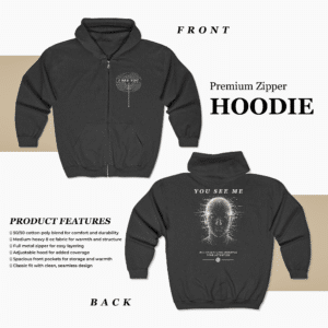 You See Me Zip Hoodie Distorted Face Graphic Full Zip Streetwear Hoodie