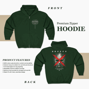 Broken Skull Zip Hoodie Restored Graphic Full Zip Streetwear Hoodie