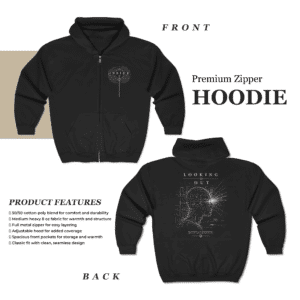 Looking Out Zip Hoodie Futuristic Head Graphic Full Zip Hoodie