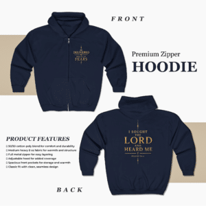 Religious Zip Hoodie Psalm 34:4 I Sought the Lord Christian Hoodie
