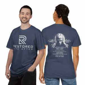 Restored Life After t-shirt with inspirational faith graphic