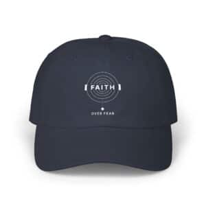 Faith Over Fear camo dad cap with faith-inspired emblem