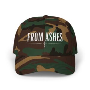 From Ashes camo dad cap with Christian cross embroidery