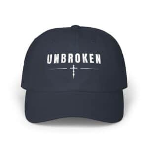 Unbroken camo dad cap with faith-inspired embroidery
