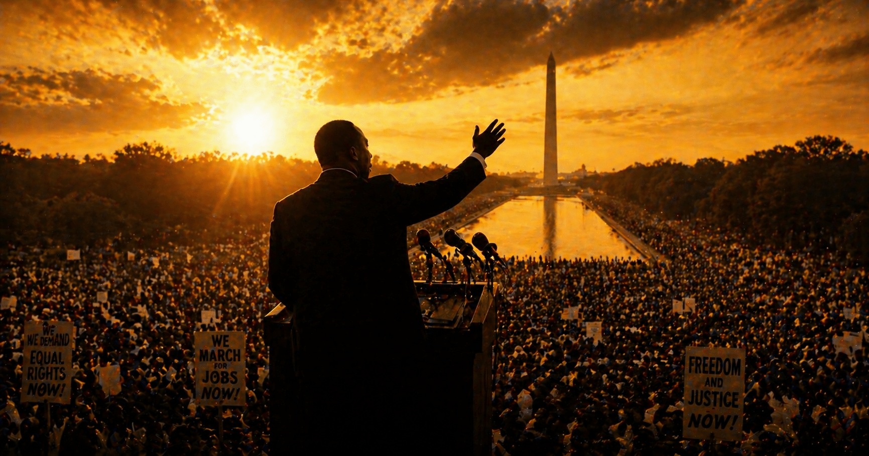 martin luther king jr delivering i have a dream speech to a large crowd