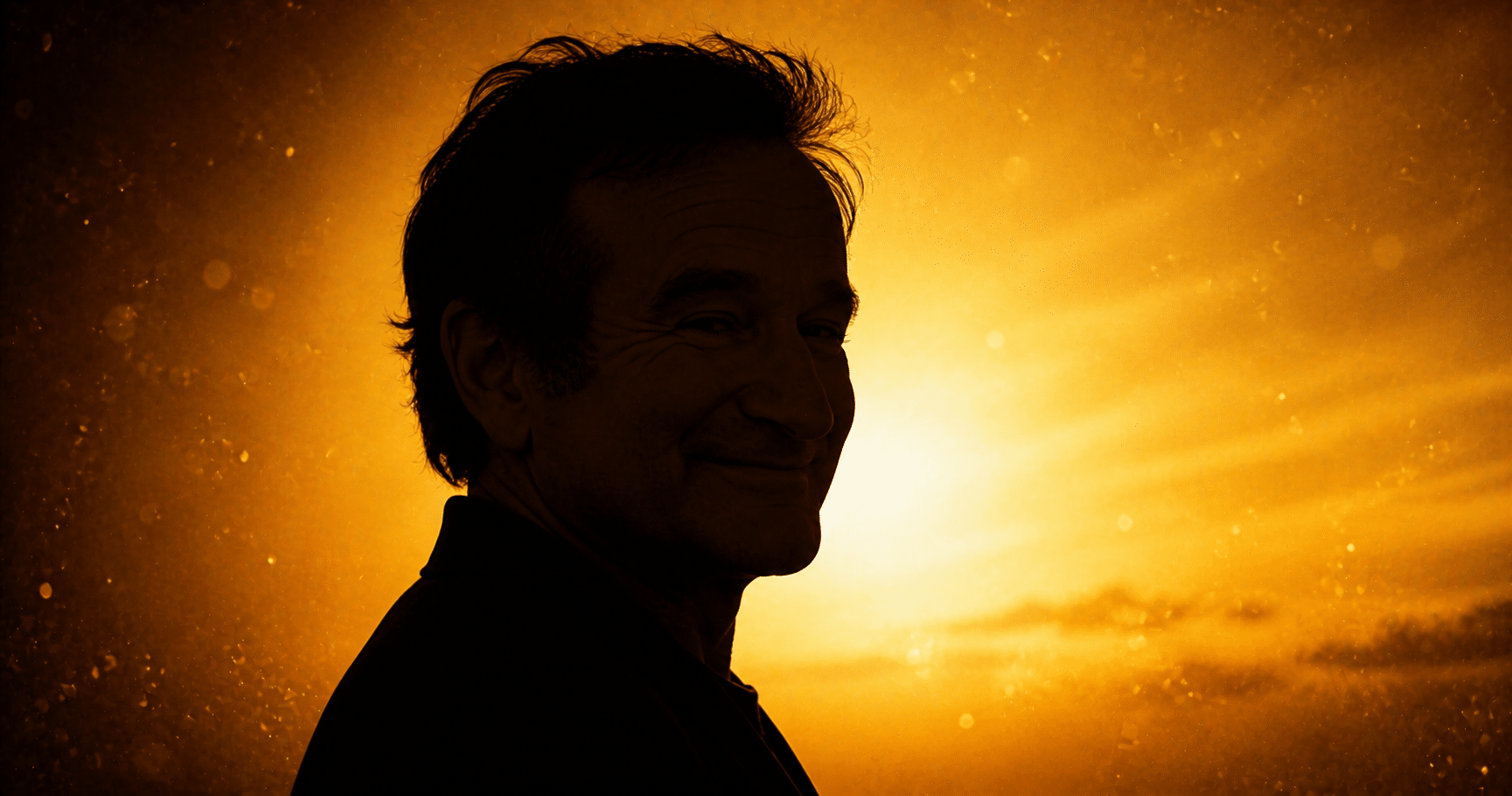 Robin Williams smiling on stage hiding deep emotional pain