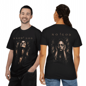 Know God portrait t-shirt with spiritual graphic artwork