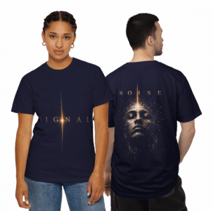 Signal Noise graphic t-shirt with gold starburst design