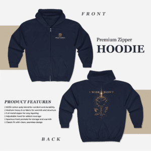 I Wish I Didn't Zip Hoodie rose graphic full-zip sweatshirt front view