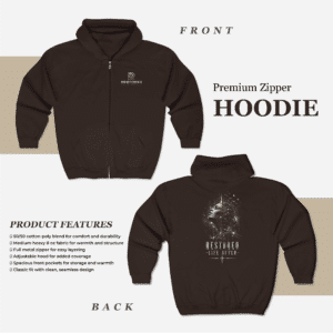 Restored Life After Zip Hoodie inspirational Christian sweatshirt front view