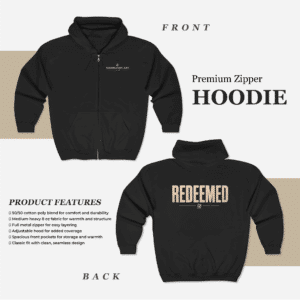 Redeemed Zip Hoodie with Restoration Dept Christian graphic design