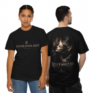Restored Graphic T-Shirt with Restoration Dept logo and restored artwork design