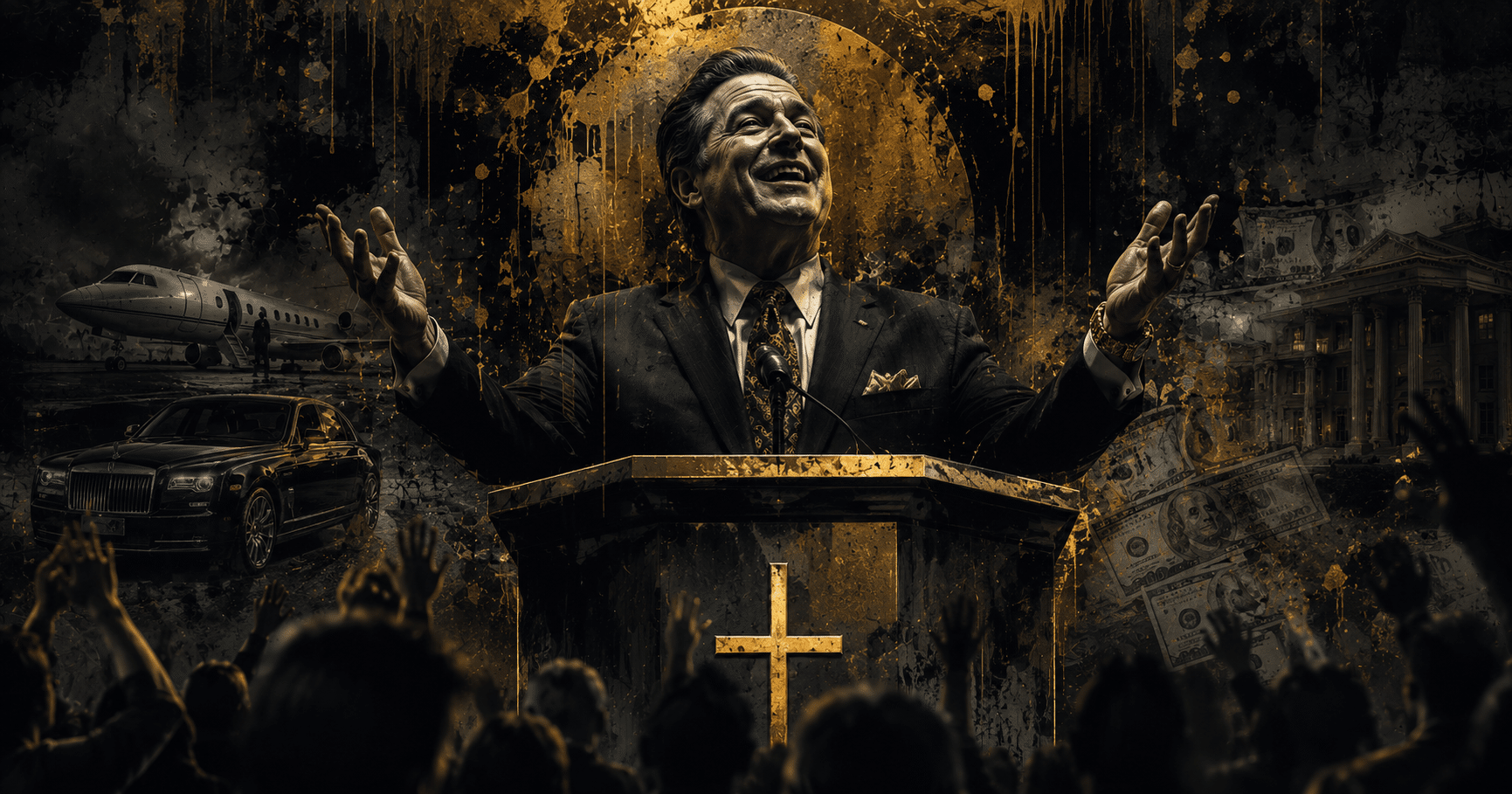 Pastor preaching about biblical truth while contrasting faithful ministry with greed and exploiting church members for financial gain