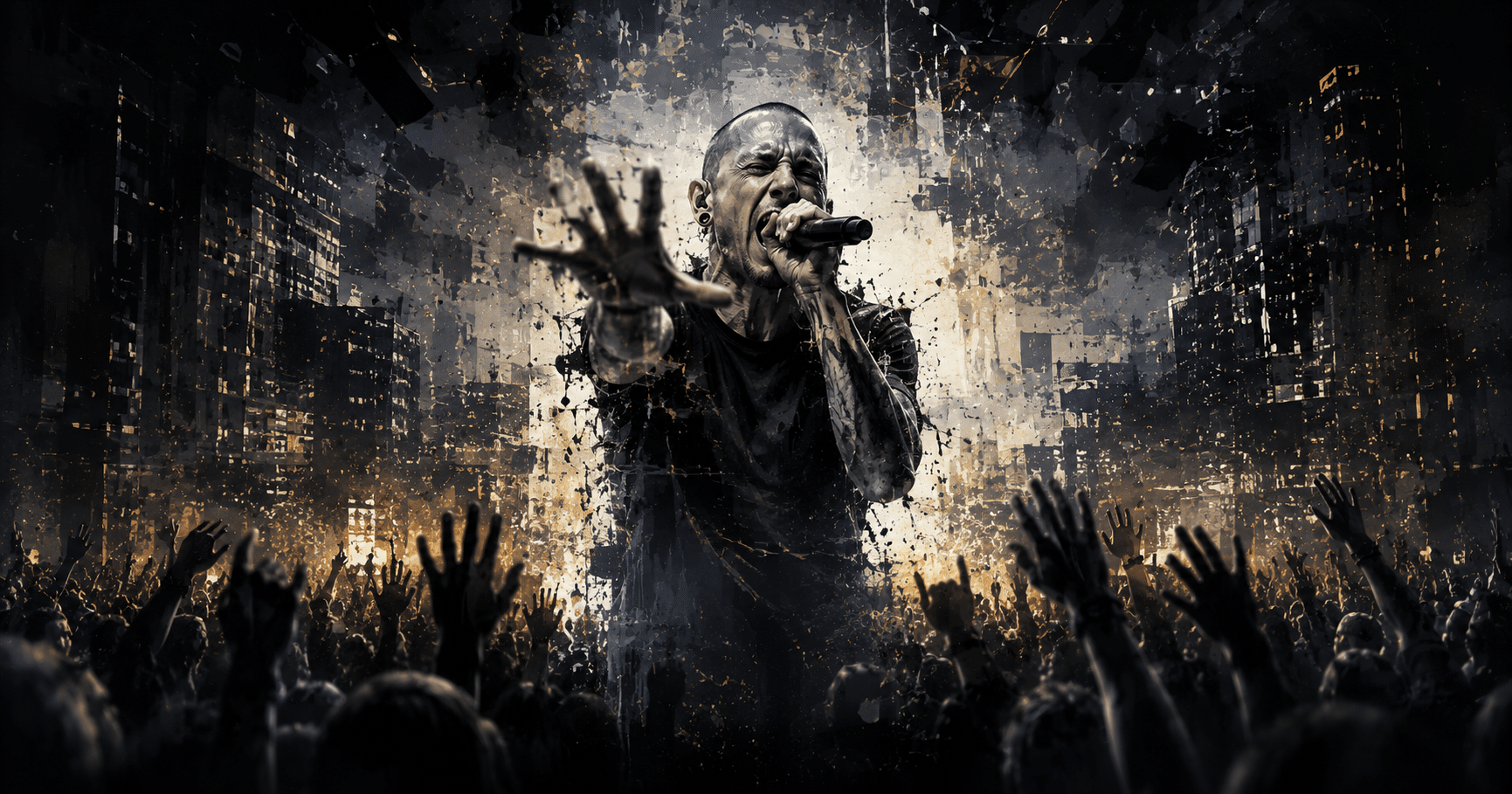 Linkin Park performing live during their rise to global fame, featuring Chester Bennington and the band's powerful legacy