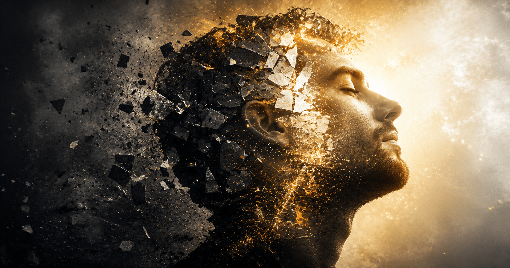 Christian illustration of a person finding hope, forgiveness, and purpose in Jesus Christ despite a broken past