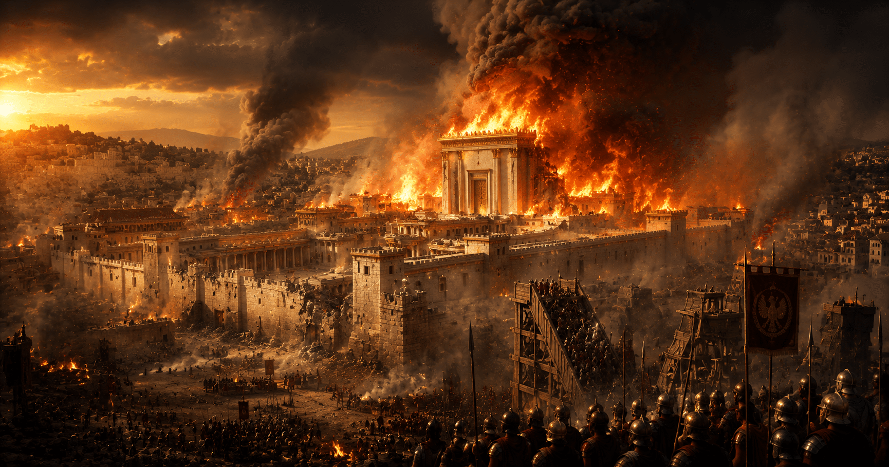 The Rise and Fall of Jerusalem showing the destruction of the Second Temple in A.D. 70 and the fulfillment of Jesus' prophecy
