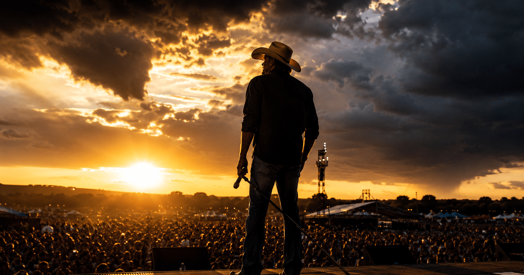 Toby Keith performing on stage during his legendary country music career, honoring his legacy, patriotism, and courage.