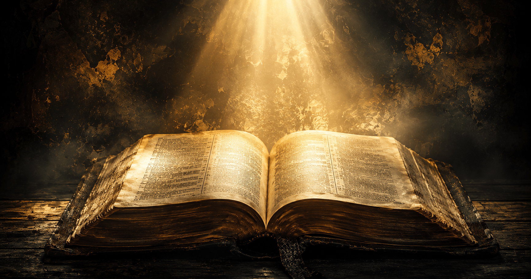 Open Bible showing the story from Genesis to Revelation and the biblical journey of creation, redemption, and Jesus Christ.