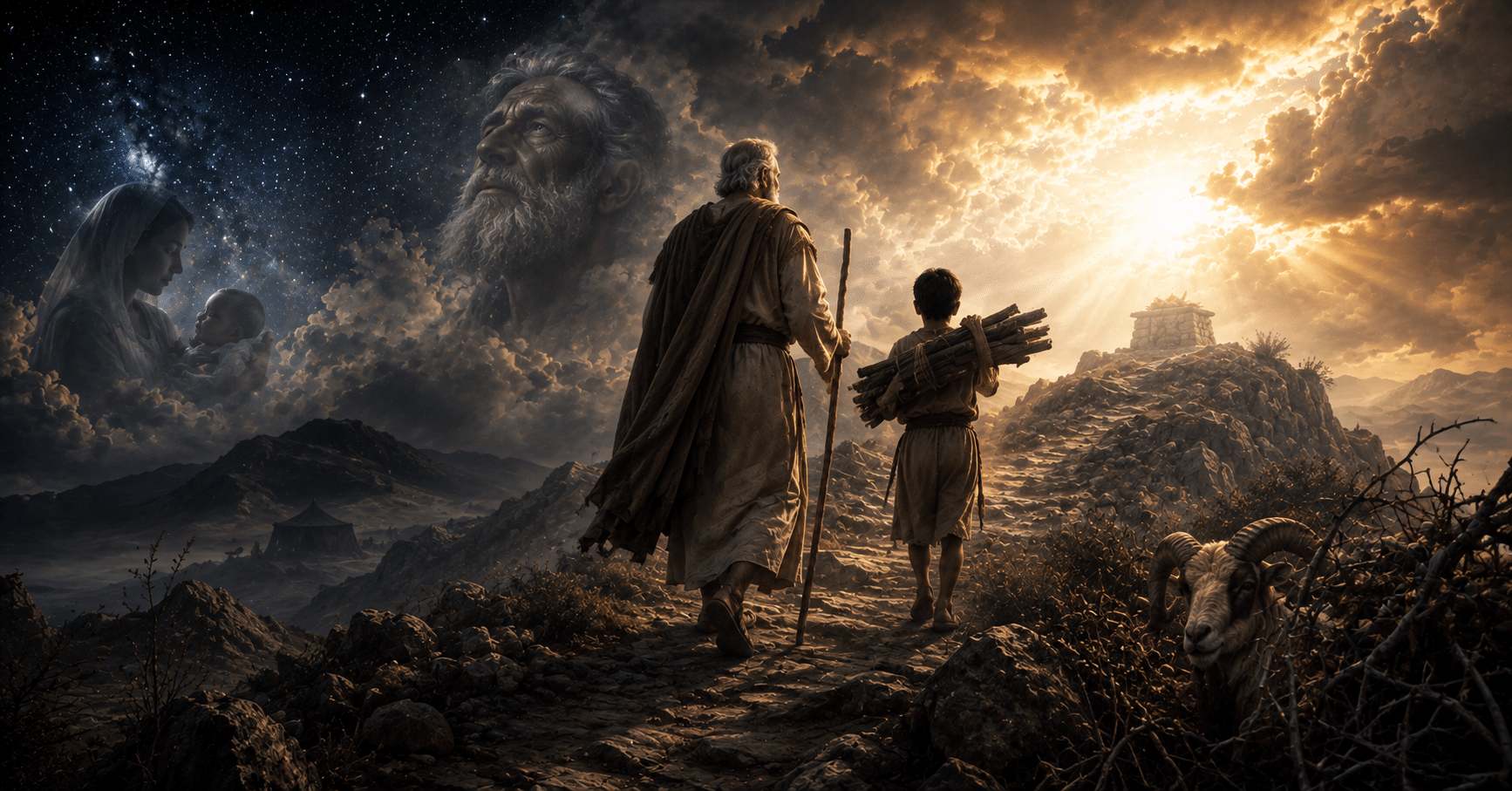 Abraham looking toward the stars, representing his faith in God's promise and the covenant that shaped biblical history.