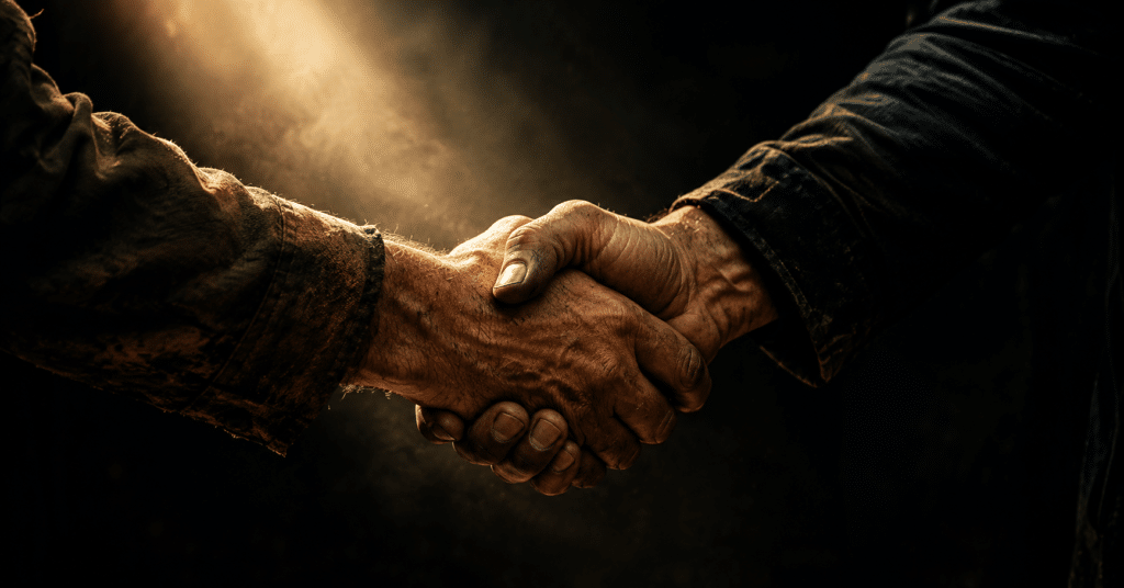 A person keeping a promise with a handshake, symbolizing trust, integrity, character, and the value of giving your word.