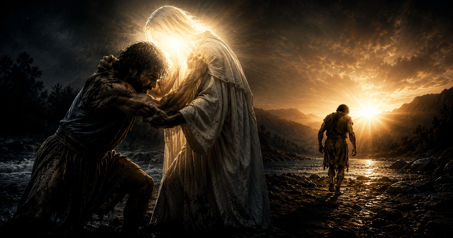 Jacob and Esau in Genesis Part Three, showing their family conflict, reconciliation, and Jacob's transformation into Israel.