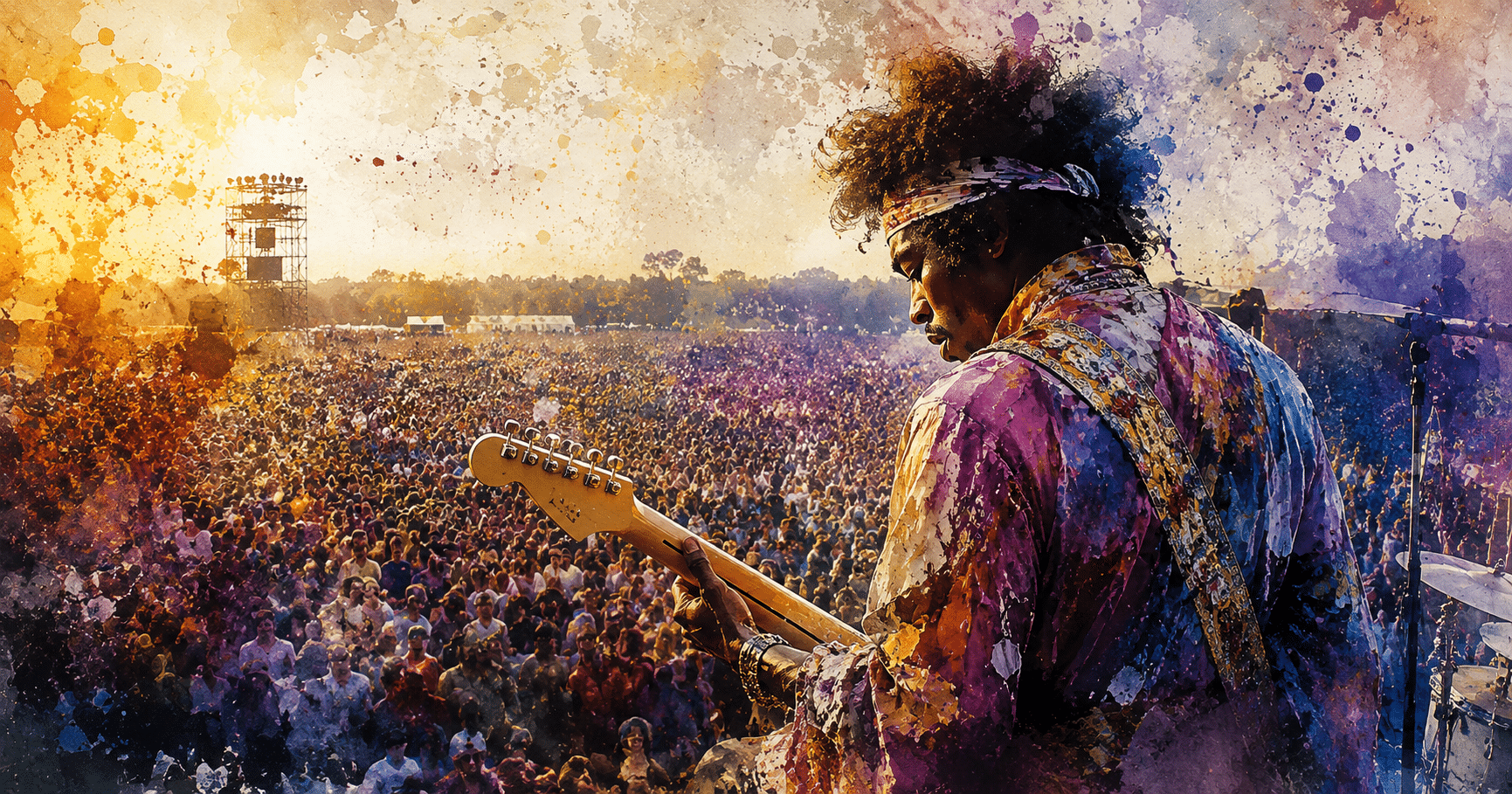 Woodstock 1969 crowd gathered at the music festival in Bethel, New York, surrounded by mud, music, and thousands of concertgoers.