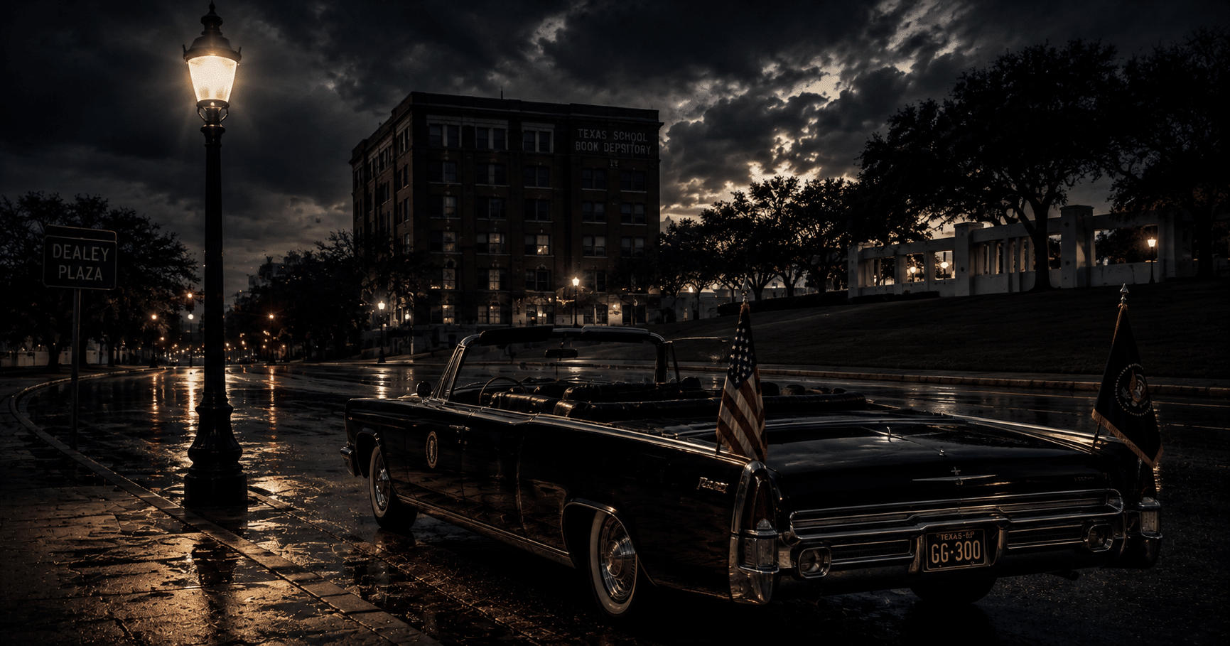 President John F. Kennedy's motorcade traveling through Dealey Plaza before the assassination that changed American history forever.