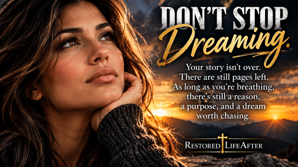 Don't stop dreaming and start again with courage, faith, prayer, and hope for the future God still has ahead