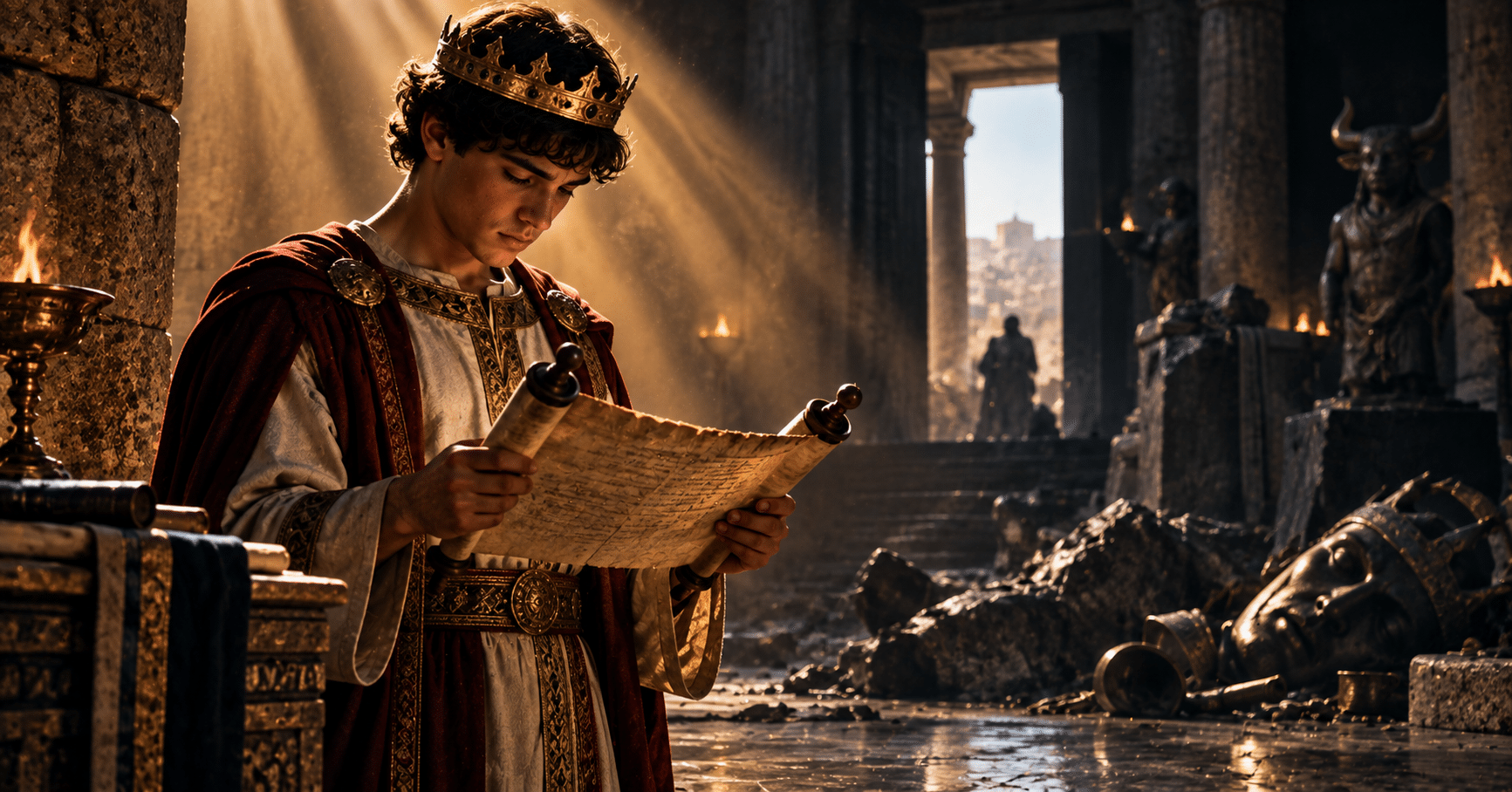 King Josiah true story showing the young king seeking God, restoring His Word, and leading Judah away from idolatry