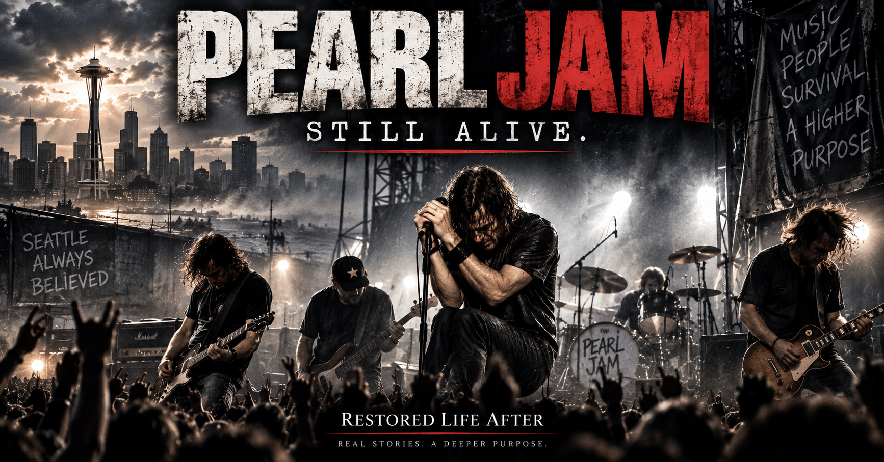Pearl Jam true story showing Eddie Vedder and the band’s journey through loss, Seattle grunge, tragedy, survival, and lasting music