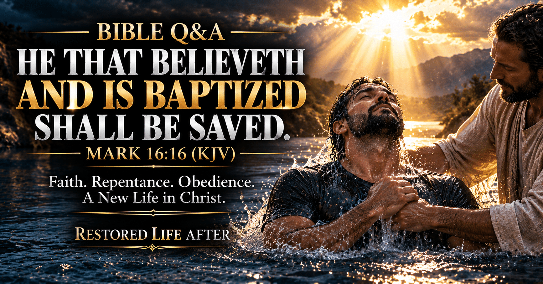 Open Bible showing Mark 16:16, which connects belief, baptism, and salvation through Jesus Christ.