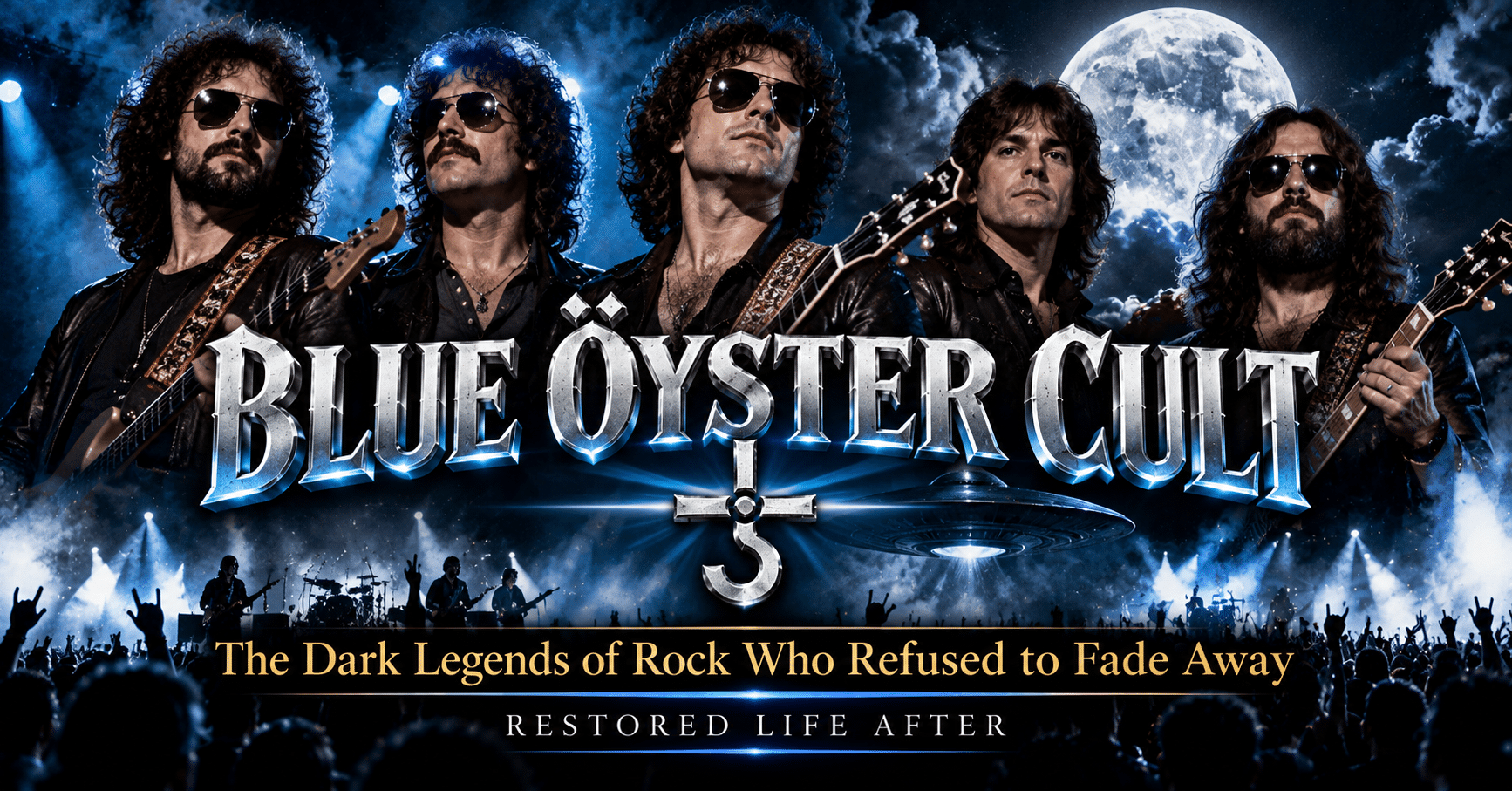 Blue Öyster Cult, the legendary rock band behind "(Don't Fear) The Reaper" and "Burnin' for You," known for their dark imagery and enduring music.