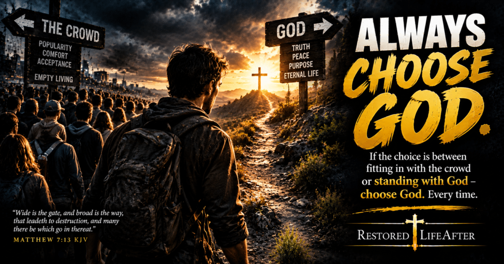 Always choose God and stand with Him when the crowd chooses another path, based on Matthew 7:13