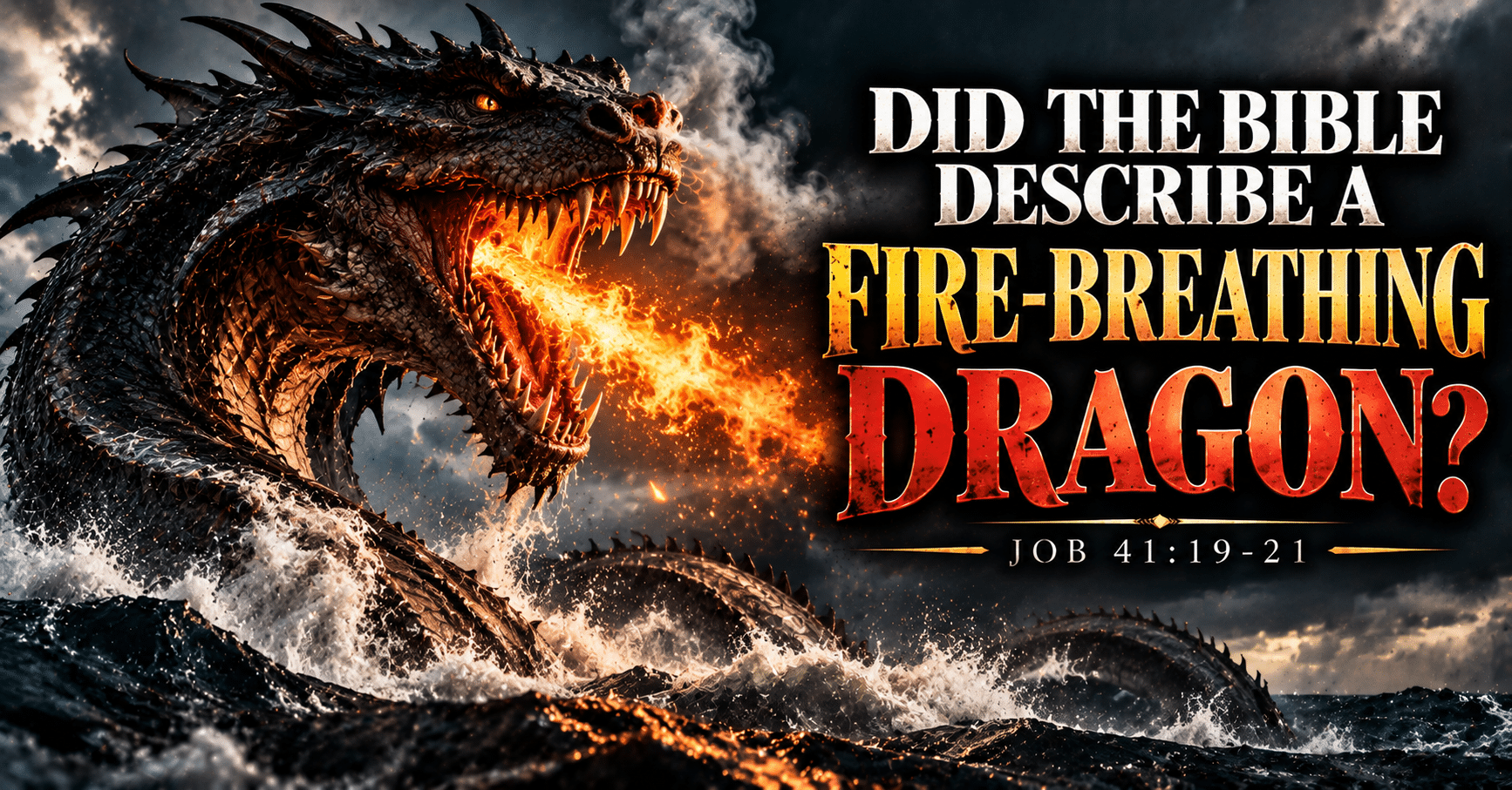 Fire-breathing dragons in the Bible, illustrating Leviathan from Job 41 with flames and smoke emerging from its mouth and nostrils.