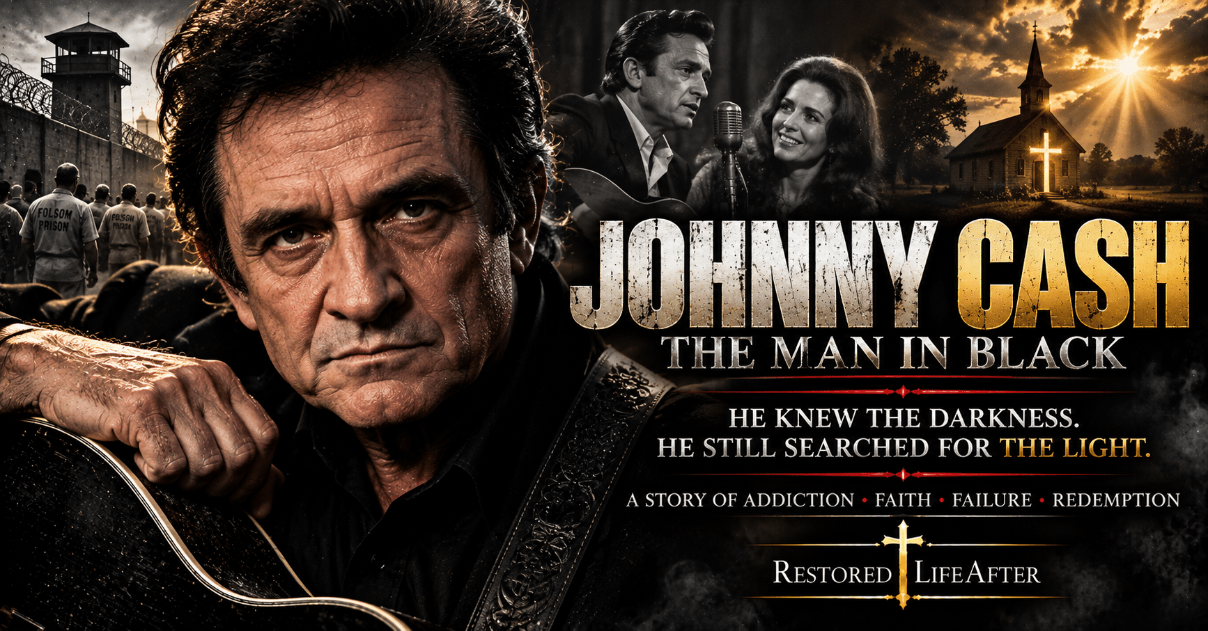 Johnny Cash true story showing the Man in Black's journey through music, addiction, faith, redemption, and loss