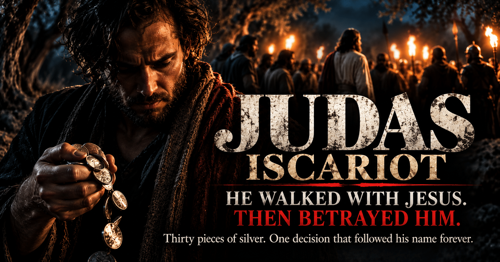 The true story of Judas Iscariot, depicting his betrayal of Jesus Christ for thirty pieces of silver and the biblical lessons about faith and repentance.