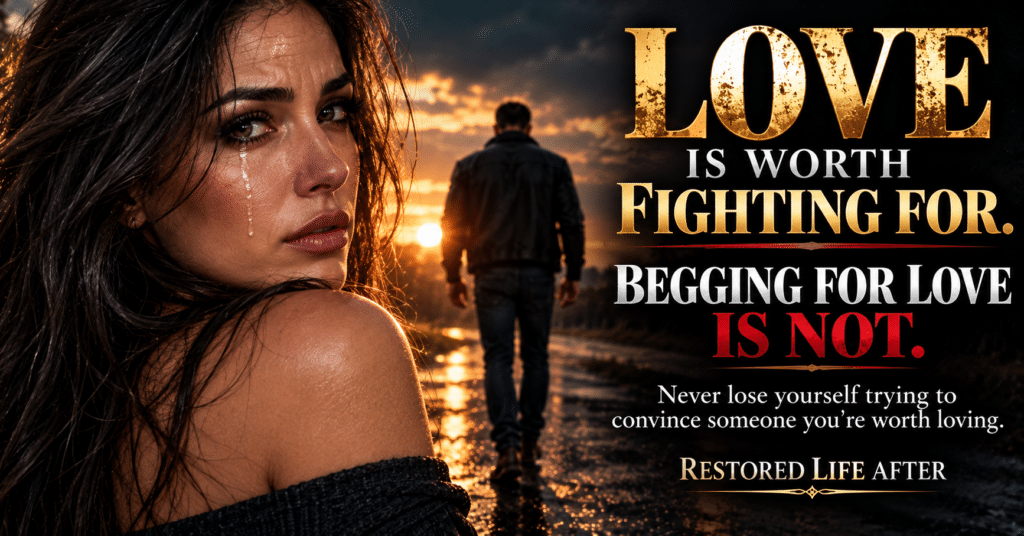 Inspirational image about fighting for mutual love while protecting self-respect and recognizing the difference between commitment and begging for affection.