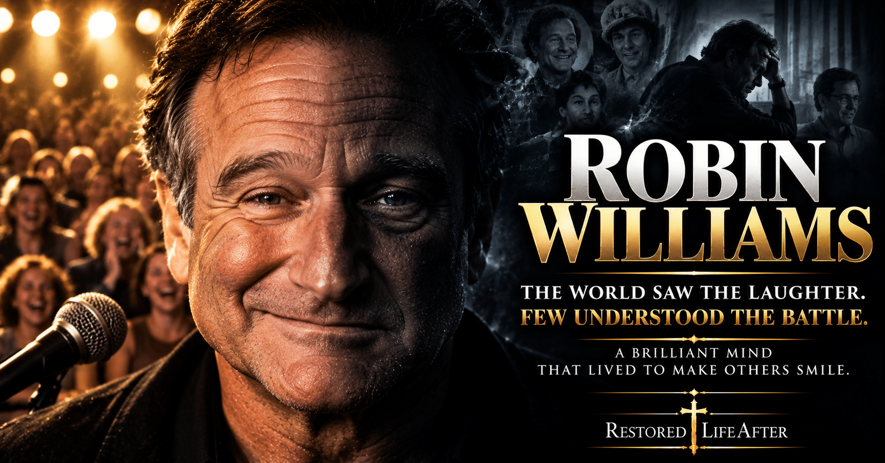 Robin Williams true story showing his comedy career, beloved film roles, struggles, and legacy of making people laugh
