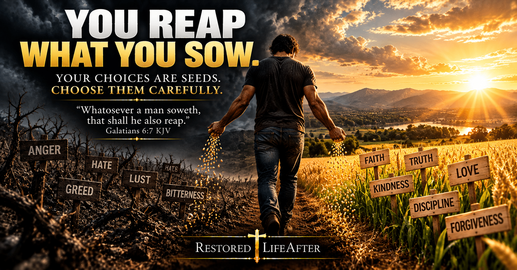 Reap what you sow according to the Bible, showing how choices, actions, faith, and character can shape the harvest of life