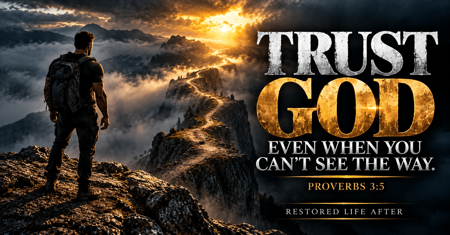 Trust God when you don't understand, illustrating an open Bible and a winding path symbolizing faith, surrender, and God's guidance.